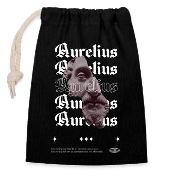 Marcus Aurelius, Stoic Streetwear - Closable cotton gift bag (14x20cm) - black - Front