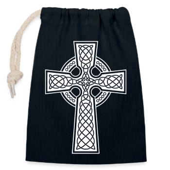 Langes keltisches Kreuz und weiß geflochten - Verschließbarer Geschenkbeutel aus Baumwolle (14x20cm) - Navy - Vorne
