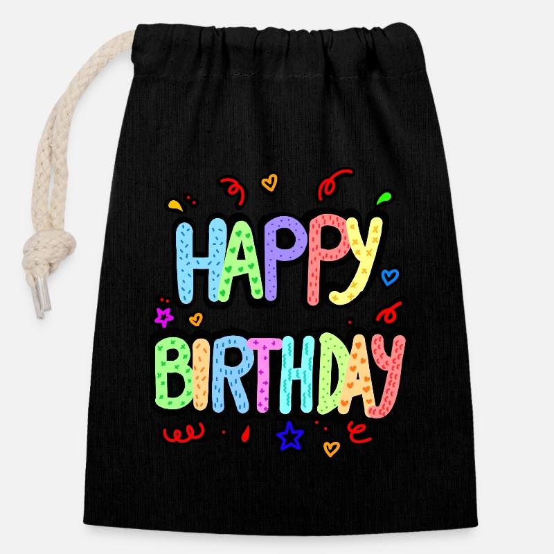 ALLES GUTE ZUM GEBURTSTAG - Verschließbarer Geschenkbeutel aus Baumwolle (14x20cm) - Schwarz