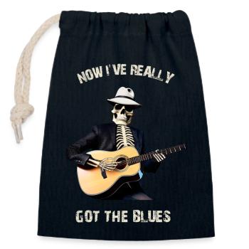 Squelette jouant de la guitare, Halloween Guitar Skeleton - Sac cadeau en coton avec cordon (14 x 20 cm) - bleu marine - Devant