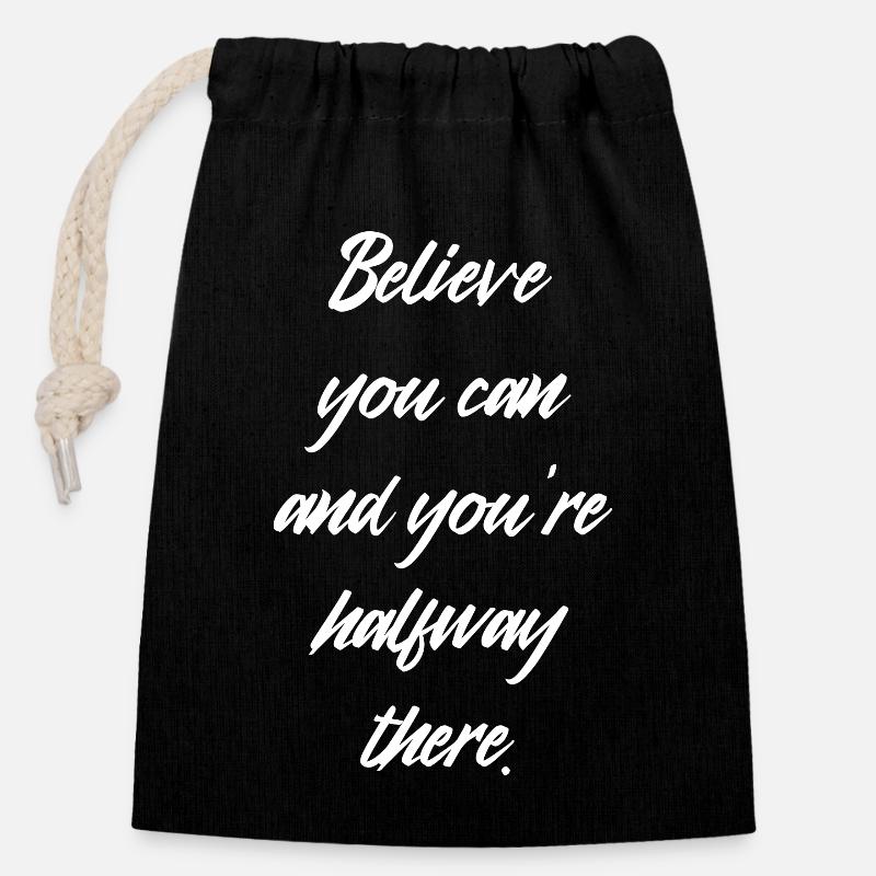 BELIEVE - Closable cotton gift bag (14x20cm) - black