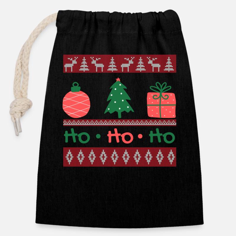 Laid de Noël Pull - Joyeux Noël - Sac cadeau en coton avec cordon (14 x 20 cm) - noir