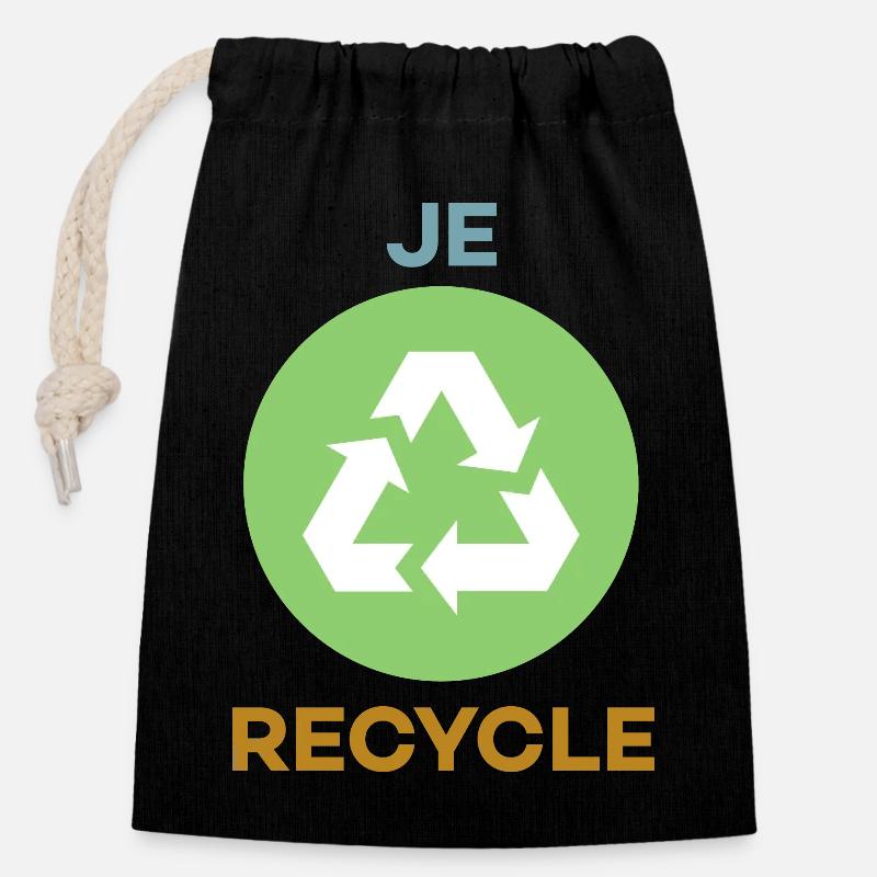 Je Recycle - Sac cadeau en coton avec cordon (14 x 20 cm) - noir