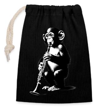 Monkey Orchestra Clarinet Street Art Banksy Style - Closable cotton gift bag (14x20cm) - black - Front