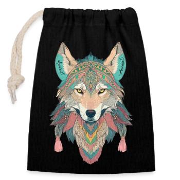 Spirit animal, Wolf, Feder, schutz symbol, pastell - Verschließbarer Geschenkbeutel aus Baumwolle (14x20cm) - Schwarz - Vorne