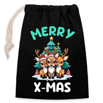 Merry X-Mas - Cute Reindeer - Closable cotton gift bag (14x20cm) - black - Front
