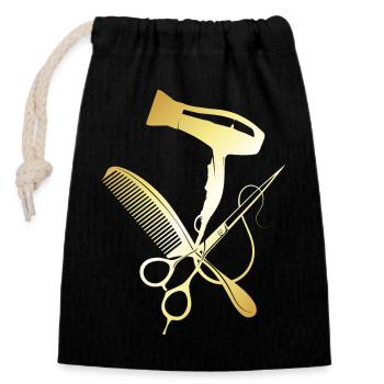 coiffeur, coiffeuse, salon de coiffure - Sac cadeau en coton avec cordon (14 x 20 cm) - noir - Devant
