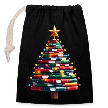 Books Christmas Tree with Star and Light - Closable cotton gift bag (14x20cm) - black - Front