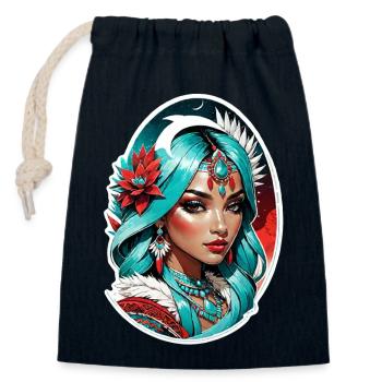 Indische Prinzessin - Aztek - Verschließbarer Geschenkbeutel aus Baumwolle (14x20cm) - Navy - Vorne