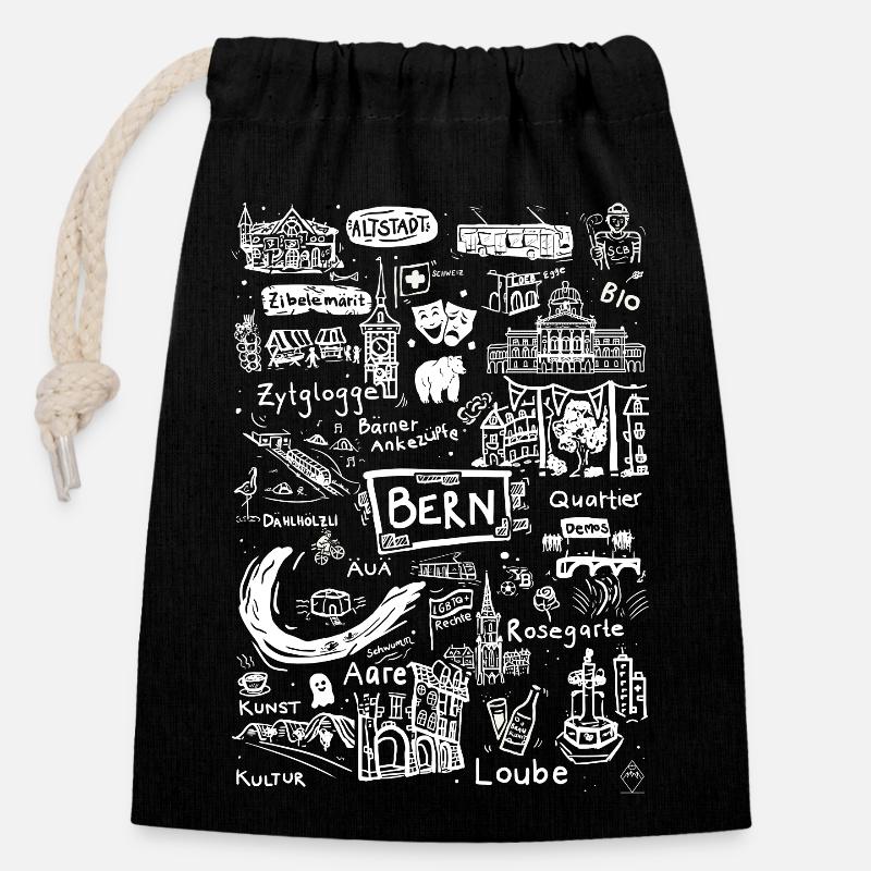 Rencontre avec Berne - Sac cadeau en coton avec cordon (14 x 20 cm) - noir