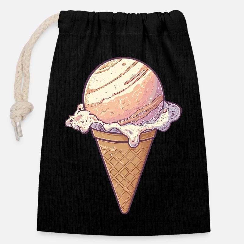 Planète de glace Jupiter - Sac cadeau en coton avec cordon (14 x 20 cm) - noir