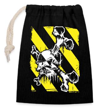 Striped skull - Closable cotton gift bag (14x20cm) - black - Front