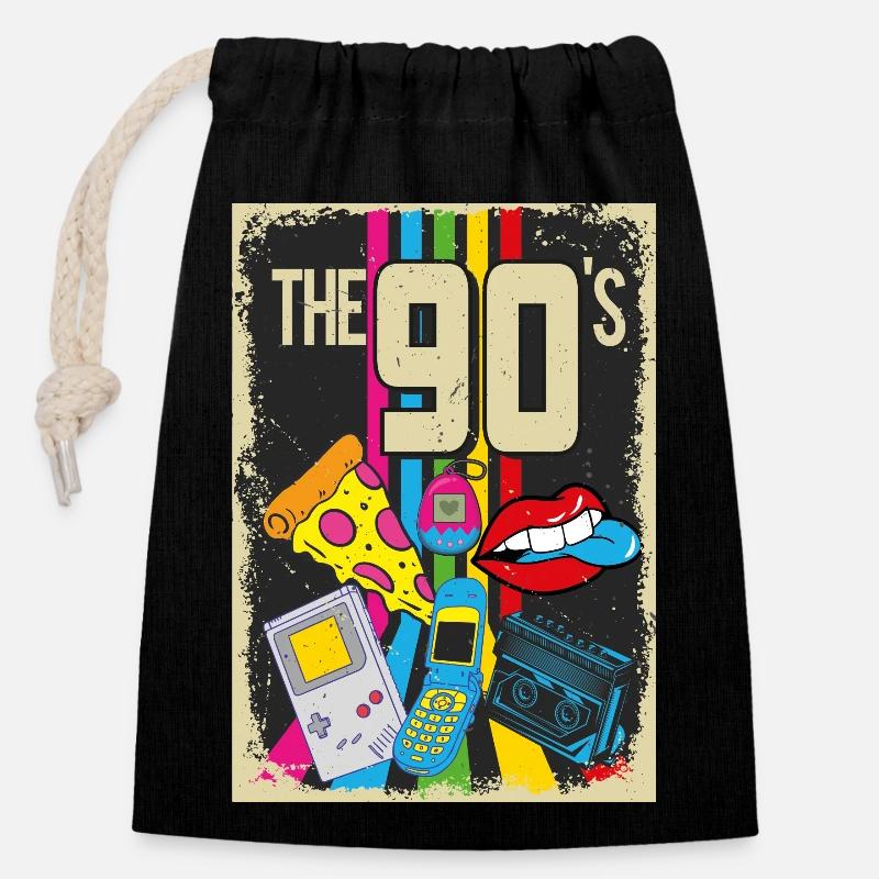 Les années 90 - Sac cadeau en coton avec cordon (14 x 20 cm) - noir
