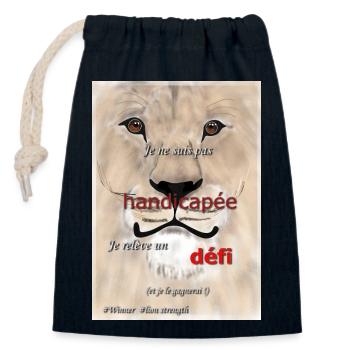 Female disability - Closable cotton gift bag (14x20cm) - navy - Front
