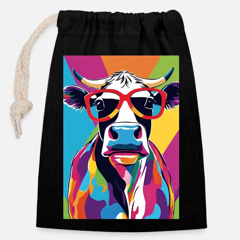 Cow with glasses - Closable cotton gift bag (14x20cm) - black