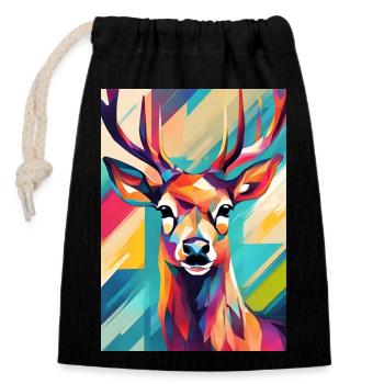 Colorful Deer Head - Closable cotton gift bag (14x20cm) - black - Front