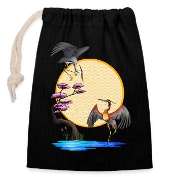 Hérons - Japon - Soleil - élégance - Sac cadeau en coton avec cordon (14 x 20 cm) - noir - Devant