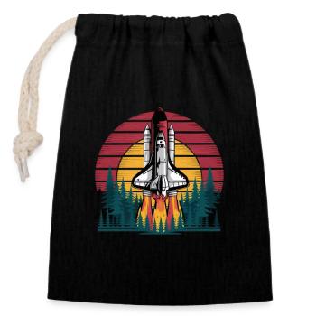 Aventure scientifique dans l’espace des fusées - Sac cadeau en coton avec cordon (14 x 20 cm) - noir - Devant