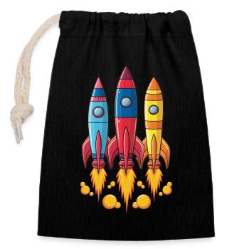 Des fusées colorées commencent l’aventure - Sac cadeau en coton avec cordon (14 x 20 cm) - noir - Devant