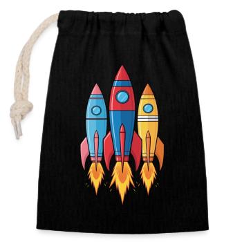 Space Rockets Adventure Flying High - Closable cotton gift bag (14x20cm) - black - Front