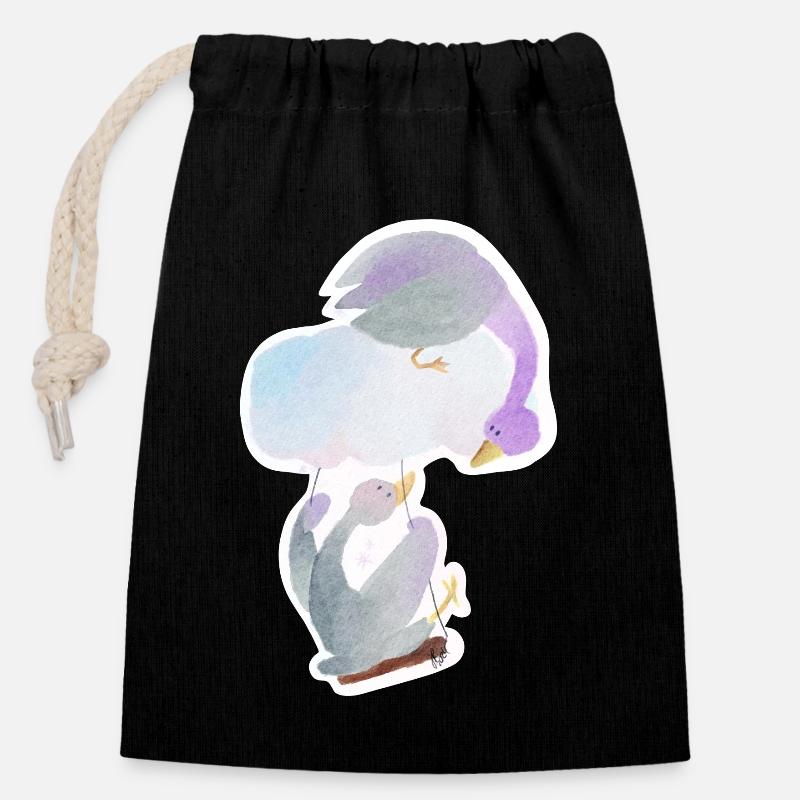 Swing Goose - Sac cadeau en coton avec cordon (14 x 20 cm) - noir
