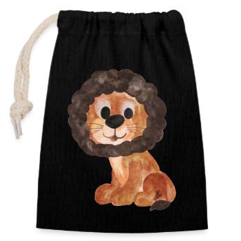 Fort comme un lion - Sac cadeau en coton avec cordon (14 x 20 cm) - noir - Devant