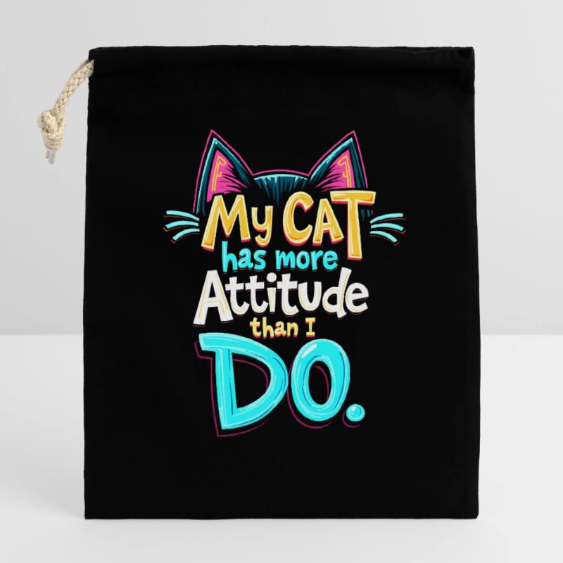 MON CHAT A PLUS D’ATTITUDE QUE MOI Sac cadeau en coton avec cordon (14 x 20 cm)