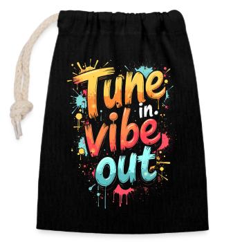 SYNTONISEZ-VOUS, VIBE OUT, CITATION MUSICALE - Sac cadeau en coton avec cordon (14 x 20 cm) - noir - Devant