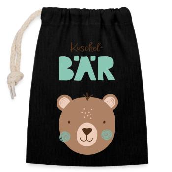 Fête d’anniversaire des enfants de la crèche Vert ours câlin - Sac cadeau en coton avec cordon (14 x 20 cm) - noir - Devant
