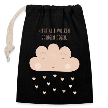 Not all clouds bring rain beige boho hearts - Closable cotton gift bag (14x20cm) - black - Front