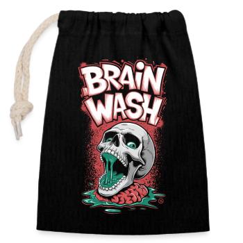 Skull -Brain Wash, Totenkopf - Verschließbarer Geschenkbeutel aus Baumwolle (14x20cm) - Schwarz - Vorne