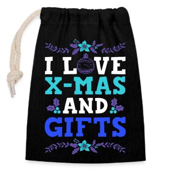 I Love X-mas and Gifts - Closable cotton gift bag (14x20cm) - black - Front