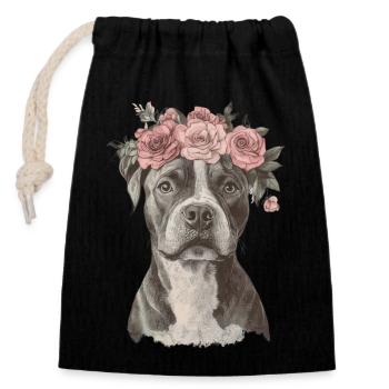 American Staffordshire Terrier with Flower Wreath - Closable cotton gift bag (14x20cm) - black - Front