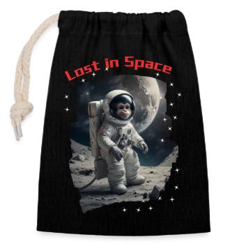 Perdu dans l’espace - Monkey en tant qu’astronaute - Sac cadeau en coton avec cordon (14 x 20 cm) - noir - Devant