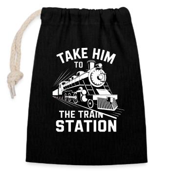 Train - Closable cotton gift bag (14x20cm) - black - Front