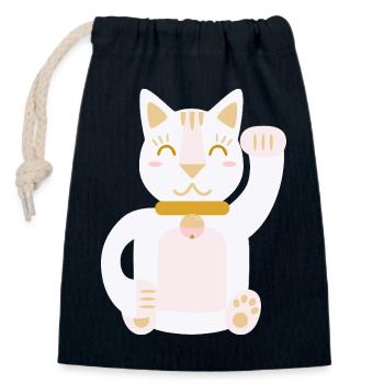 Maneki Neko L Lucky Cat - Verschließbarer Geschenkbeutel aus Baumwolle (14x20cm) - Navy - Vorne