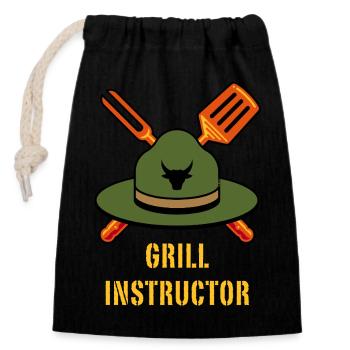 Grill Instructor (Grilling BBQ Barbecue Hat / NEG) - Closable cotton gift bag (14x20cm) - black - Front