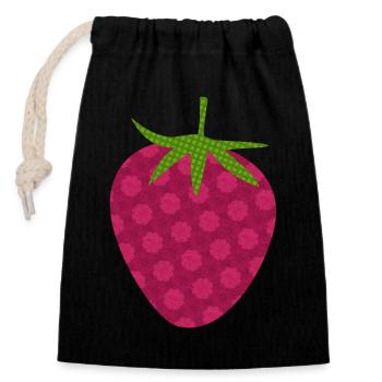 Motif Fraise Fruits Sucrés Fruits Enfants Bio - Sac cadeau en coton avec cordon (14 x 20 cm) - noir - Devant