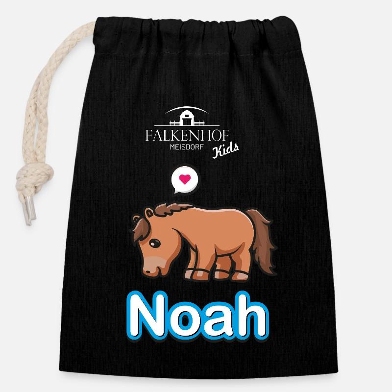 Falkenhof Noah Comic Horse - Closable cotton gift bag (14x20cm) - black