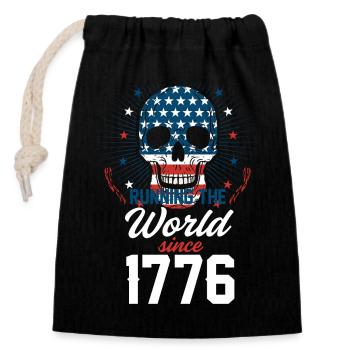 American flag skull with history - Closable cotton gift bag (14x20cm) - black - Front