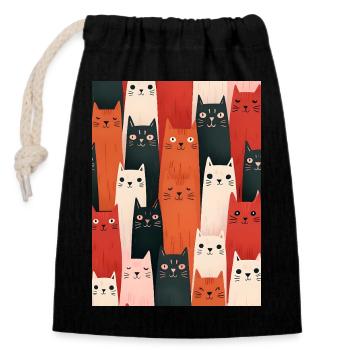 Colorful Cats Illustration - Closable cotton gift bag (14x20cm) - black - Front