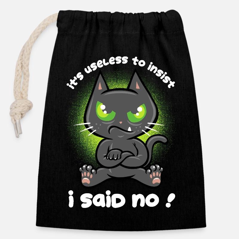 Chat têtu - Sac cadeau en coton avec cordon (14 x 20 cm) - noir