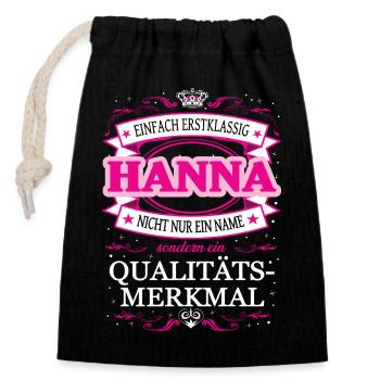 Qualitätsmerkmal Hannah einfach Erstklassig - Verschließbarer Geschenkbeutel aus Baumwolle (14x20cm) - Schwarz - Vorne