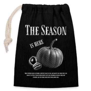 Herbst Design mit Kürbis und Walnuss - Verschließbarer Geschenkbeutel aus Baumwolle (14x20cm) - Schwarz - Vorne