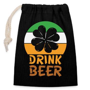 Drink beer irish - Verschließbarer Geschenkbeutel aus Baumwolle (14x20cm) - Schwarz - Vorne