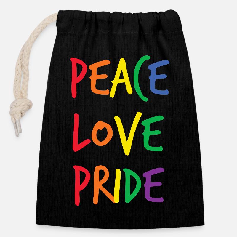 Rainbow Peace Love Pride - Closable cotton gift bag (14x20cm) - black