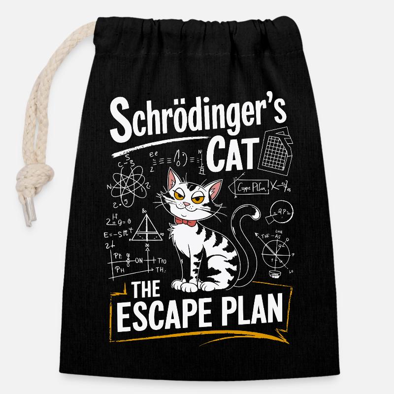 Schrödinger Cat The Escape Plan - Closable cotton gift bag (14x20cm) - black