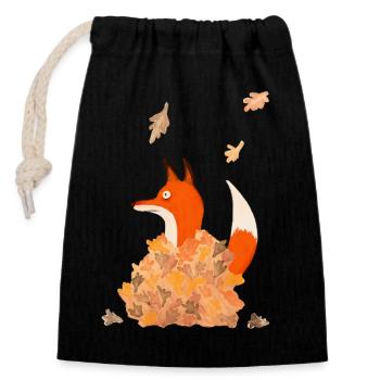 renard avec des feuilles - Sac cadeau en coton avec cordon (14 x 20 cm) - noir - Devant