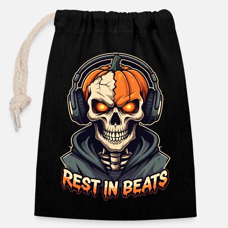 Rest in Beats Skull Kapuzenpullover - Verschließbarer Geschenkbeutel aus Baumwolle (14x20cm) - Schwarz