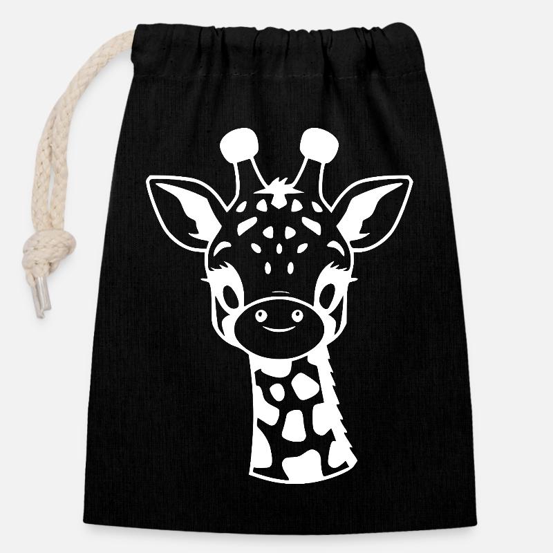 Giraffe - Verschließbarer Geschenkbeutel aus Baumwolle (14x20cm) - Schwarz